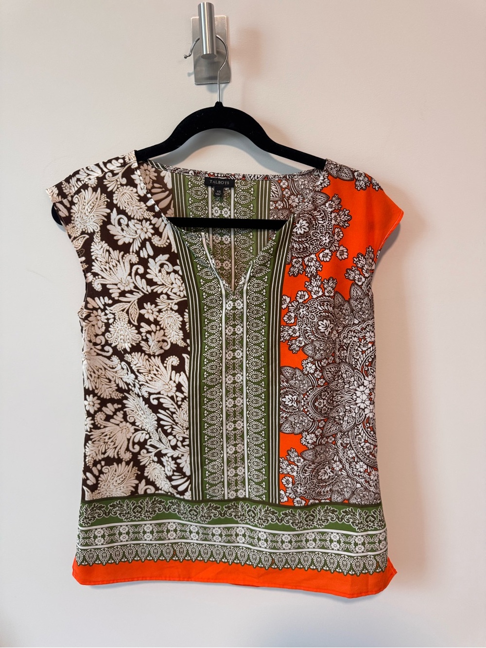 TALBOTS | Mixed Paisley Print Cap Sleeve Top | Size XS Boho